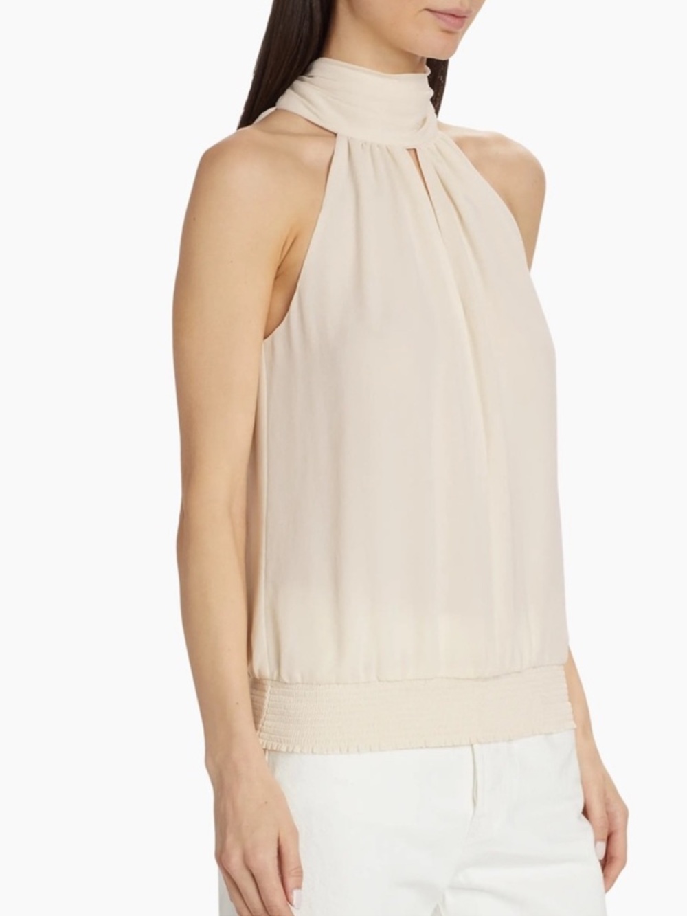 Ramy‎ Brook “Sunny” Halter Smocked Waist Sleeveless Cream Blouse New! - Picture 3 of 11